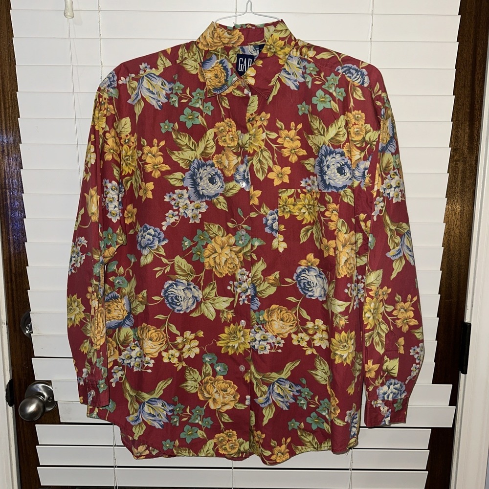 Vintage Women‎ GAP Long Sleeve Button Up Floral Statement Artsy Boho Size Medium